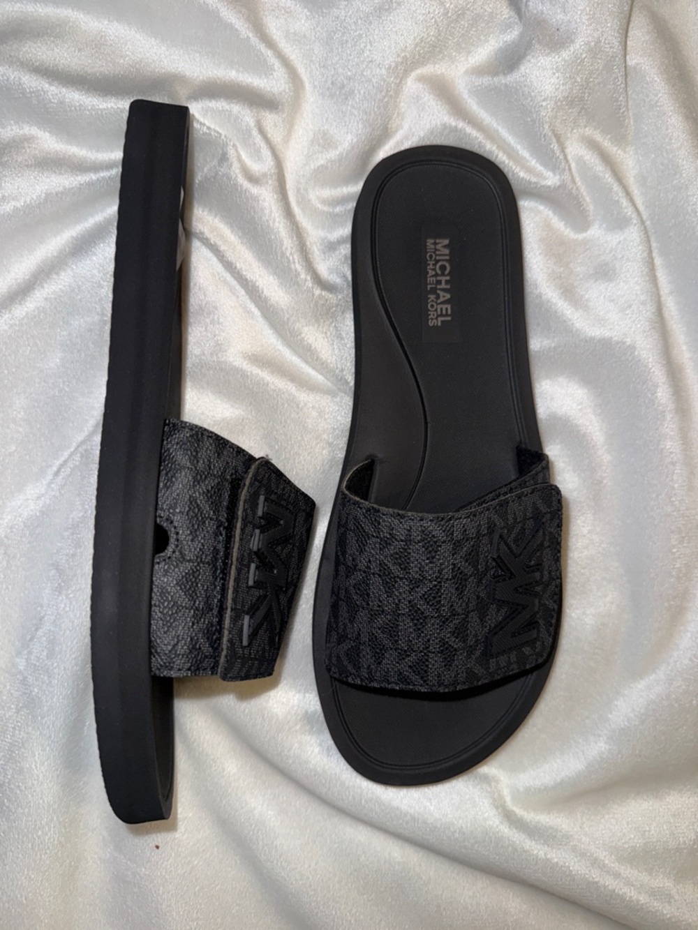Michael Kors Black MK Patterned Slide Sandals